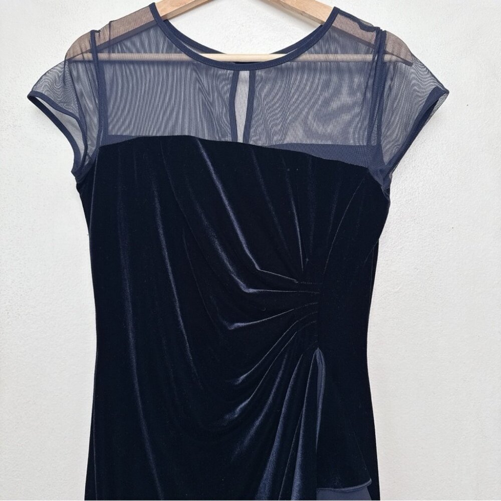Joseph Ribkoff Womens 10 NWT Elegant Navy Velvet Ruffle Sheath Dress - Picture 3 of 14